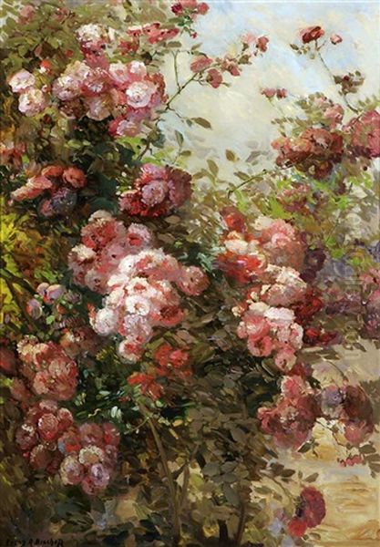 Wild Roses Oil Painting by Franz Arthur Bischoff