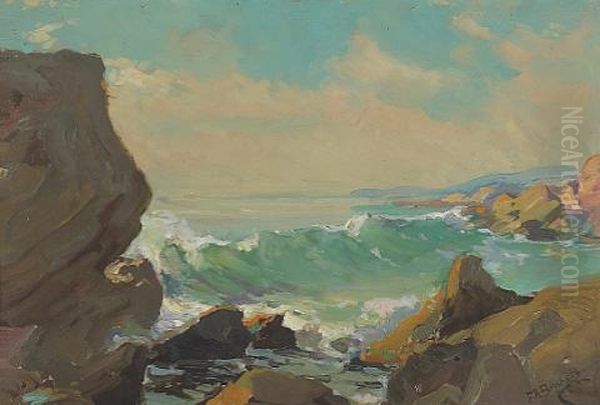 Waves On A Rocky Coast Oil Painting by Franz Arthur Bischoff