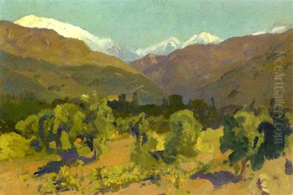 View Of A Snow-covered Mountain Range Oil Painting by Franz Arthur Bischoff