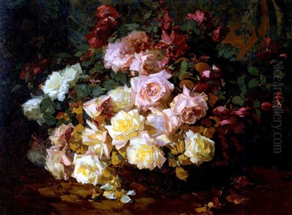 A Mixed Bouquet Of Roses Oil Painting by Franz Arthur Bischoff