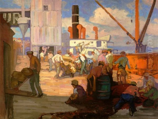 The Docks At San Pedro Oil Painting by Franz Arthur Bischoff