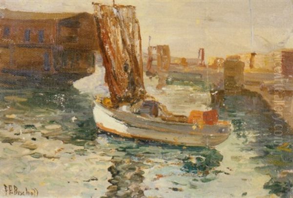 Sailboat In A Harbor Oil Painting by Franz Arthur Bischoff