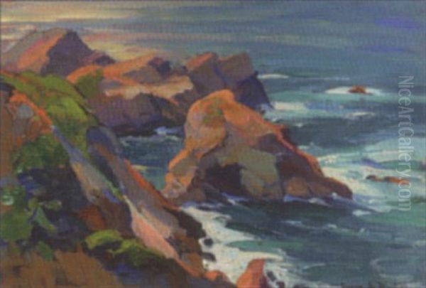 Rocky Coastal Oil Painting by Franz Arthur Bischoff