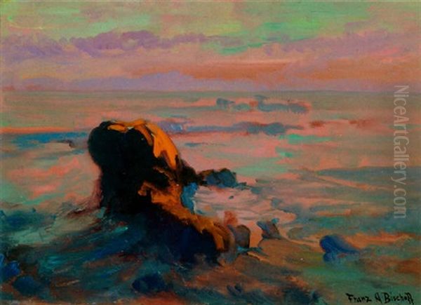 Coast At Sunset Oil Painting by Franz Arthur Bischoff