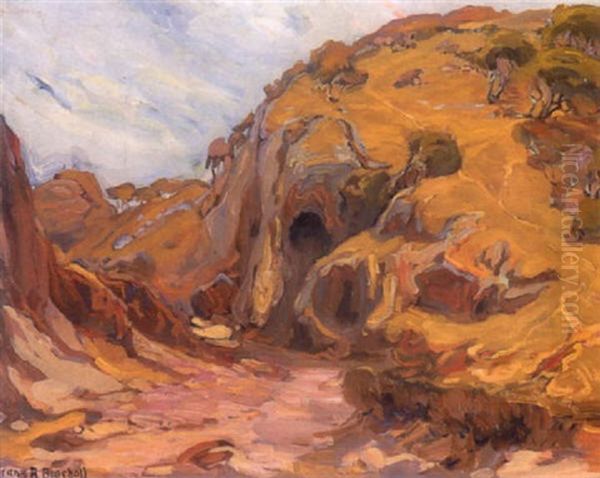 Hilly Landscape Oil Painting by Franz Arthur Bischoff