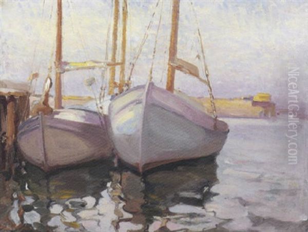 Moored Boats by Franz Arthur Bischoff