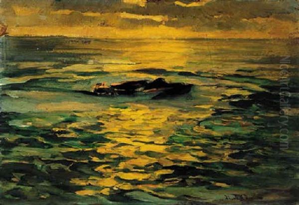 Sunset Oil Painting by Franz Arthur Bischoff