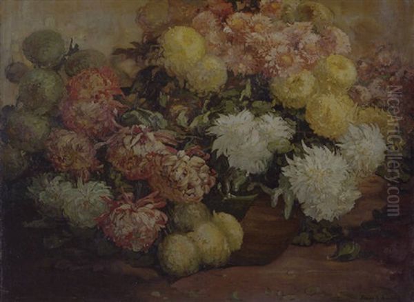 Chrysanthemums Oil Painting by Franz Arthur Bischoff