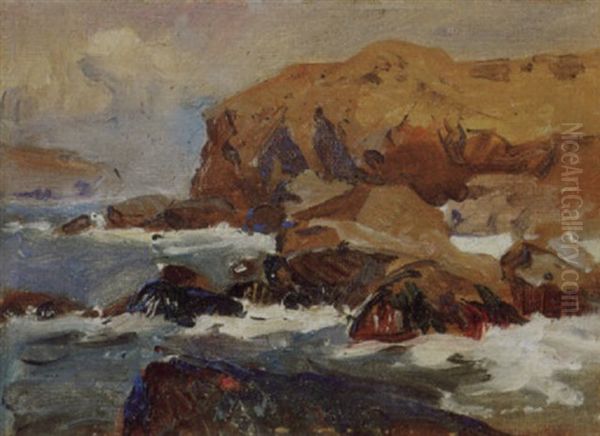 Rocky Coast Oil Painting by Franz Arthur Bischoff