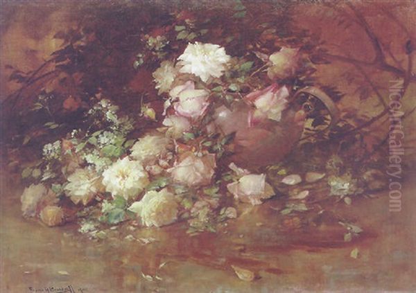 Still Life With Roses Oil Painting by Franz Arthur Bischoff