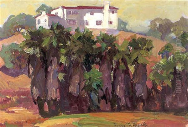 A House On A Hill Overlooking Palm Trees Oil Painting by Franz Arthur Bischoff