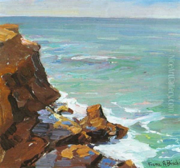 Rocky Coast Oil Painting by Franz Arthur Bischoff