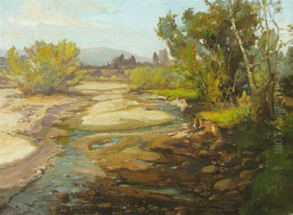 A Babbling Brook Oil Painting by Franz Arthur Bischoff