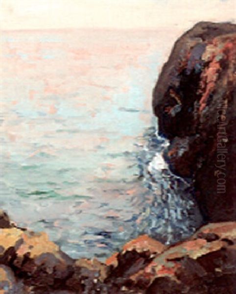 Ocean Cliff Oil Painting by Franz Arthur Bischoff