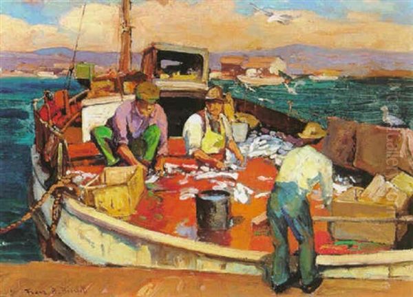 Fishermen At San Pedro Harbor by Franz Arthur Bischoff