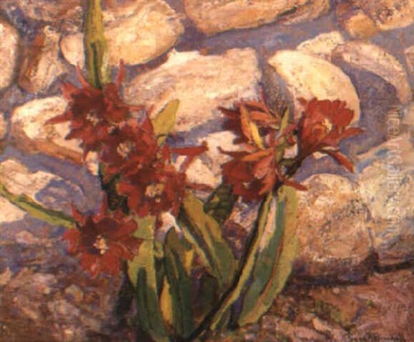 Flowers By The Garden Wall Oil Painting by Franz Arthur Bischoff