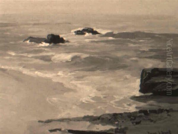 Rocky Coast Oil Painting by Franz Arthur Bischoff