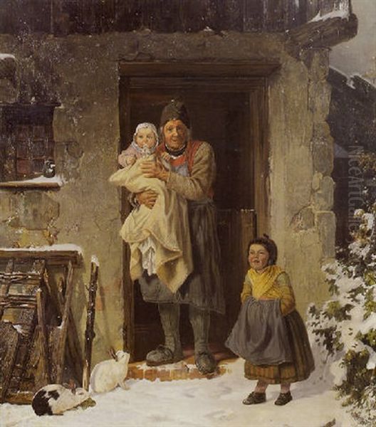 The First Snow Of Winter Oil Painting by Friedrich Bischoff