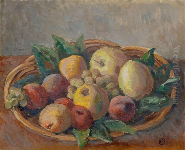 Two Still-lifes: Apples In A Basket / Apples And Plums On A Table Top by Henry Bischoff