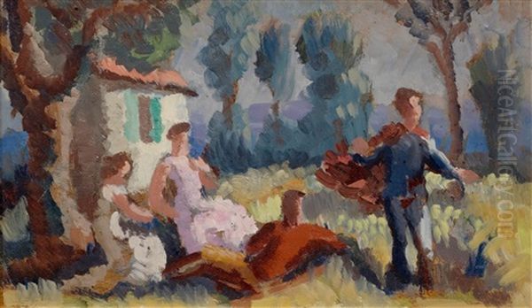 Four Figures In A Field by Henry Bischoff