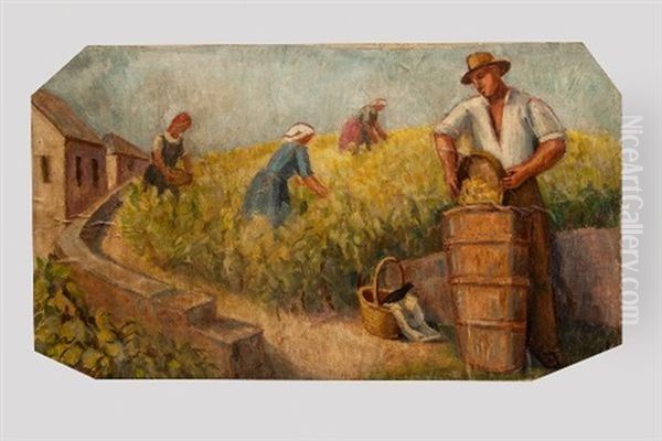 Vigneron Appuye Sur Son Fossoir Oil Painting by Henry Bischoff