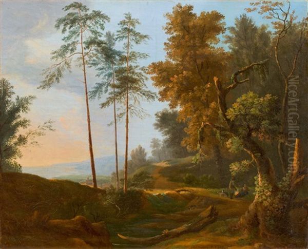 Waldlandschaft Mit Personen Oil Painting by Jakob Christoph Bischoff