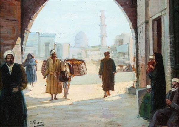 Middle Eastern Street Scene Oil Painting by Cesare Biseo