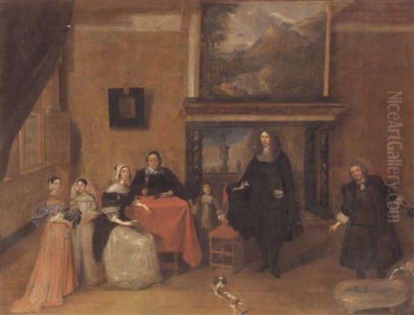 Portrait Of A Family In An Interior Oil Painting by Charles Emmanuel Biset