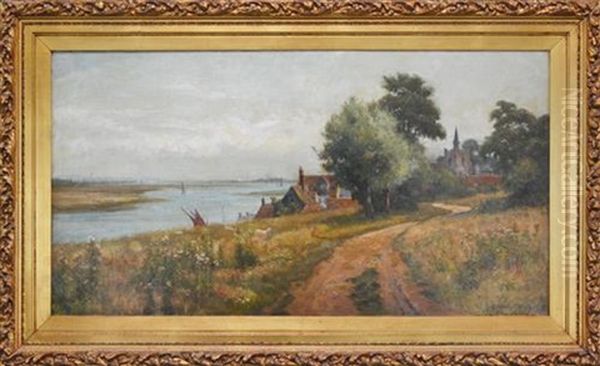 Coastal Village Oil Painting by Walter Follen Bishop