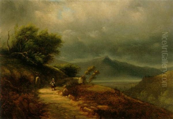 Landschaft Mit Magd Auf Dem Weg Oil Painting by Giuseppe Bisi