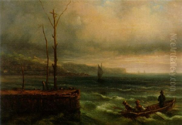 Kustenlandschaft Mit Auslaufendem Ruderboot Oil Painting by Giuseppe Bisi