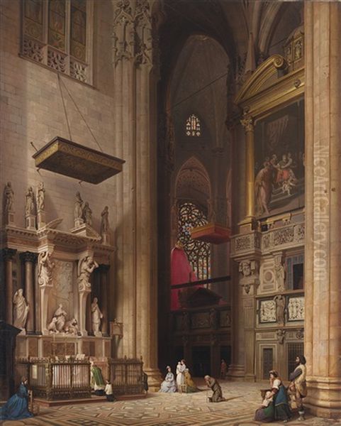 Interno Del Duomo Di Milano Con L'altare Di Santa Tecla Martire Oil Painting by Luigi Bisi