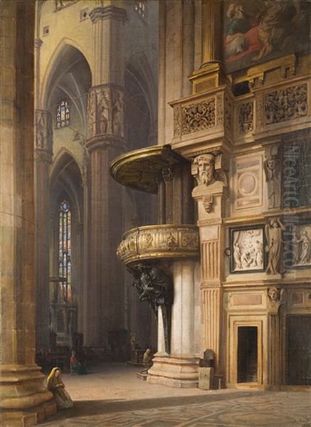 Interno Del Duomo Di Milano Oil Painting by Luigi Bisi