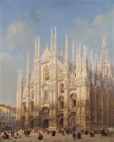 Veduta Della Facciata Del Duomo Di Milano All'angolo Del Rebecchino Oil Painting by Luigi Bisi