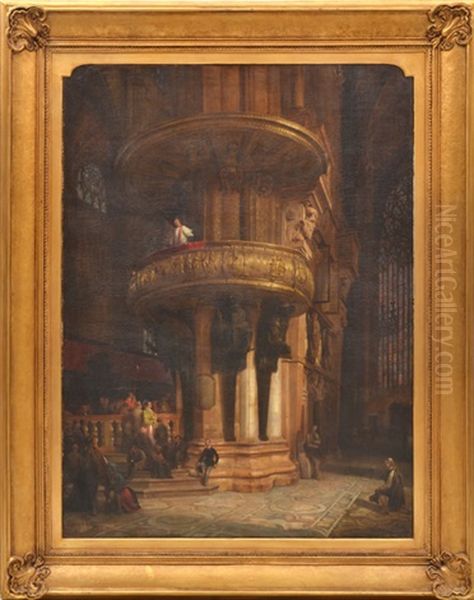 Interno Del Duomo Di Milano (interior Of Milan Cathedral) Oil Painting by Luigi Bisi