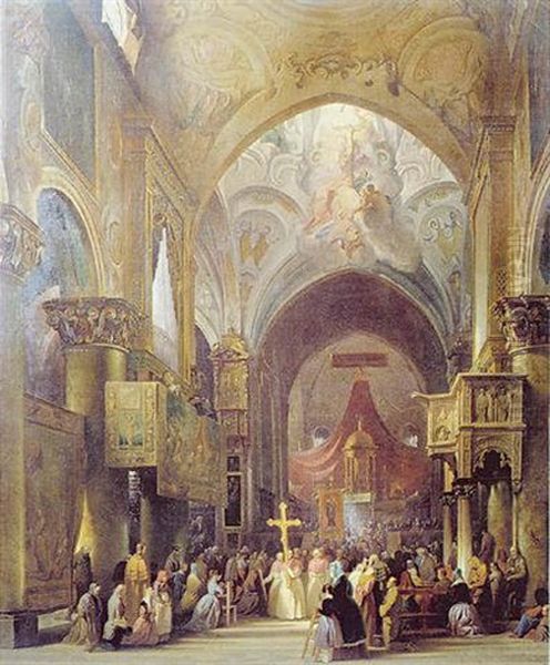 Procession Dans Une Eglise Oil Painting by Luigi Bisi