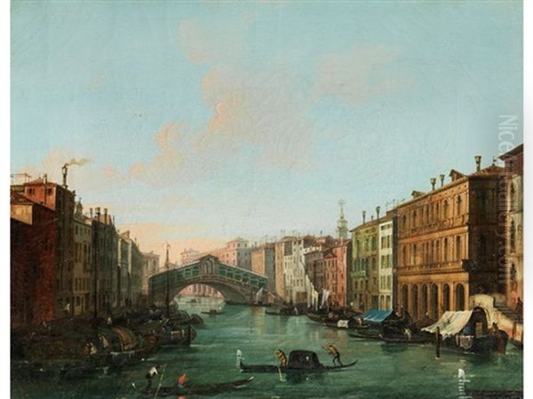 Venedig - Blick Auf Den Canal Grande Mit Rialtobrucke Oil Painting by Giuseppe Bernardino Bison