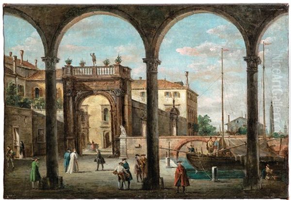 A Capriccio With Palace By A Canal; And A Capriccio With Church And House On The Lagoon Oil Painting by Giuseppe Bernardino Bison