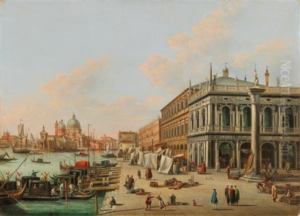 The Molo By The Biblioteca Marciana Facing The Entrance Of The Canal Grande Oil Painting by Giuseppe Bernardino Bison