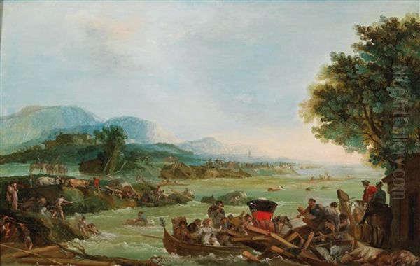 The Flooding Of The Tagliamento River Oil Painting by Giuseppe Bernardino Bison