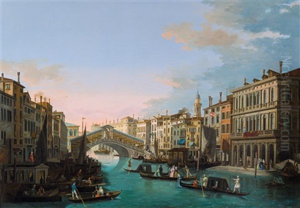 The Grand Canal With The Rialto Bridge Oil Painting by Giuseppe Bernardino Bison