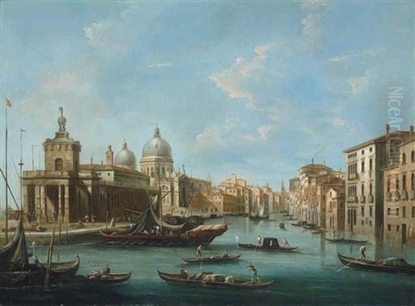 The Grand Canal, Venice, With The Punta Della Dogana And Santa Maria Della Salute Oil Painting by Giuseppe Bernardino Bison