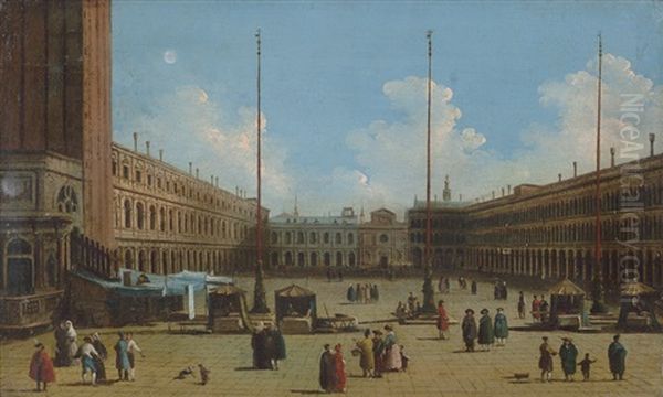 Ein Paar Venezianische Veduten: Die Piazza San Marco / Blick Von Der Piazzetta Auf Den Canale Grande Und Santa Maria Della Salute Oil Painting by Giuseppe Bernardino Bison