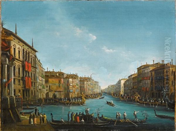 The Regatta On Grand Canal Oil Painting by Giuseppe Bernardino Bison