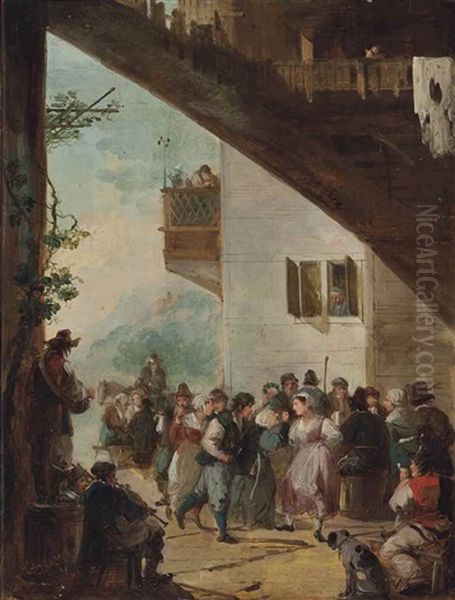 A Village Feast Oil Painting by Giuseppe Bernardino Bison