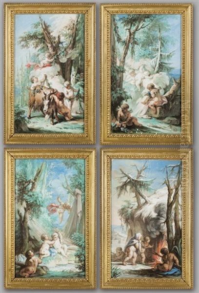 Allegoria Della Primavera (4 Works) Oil Painting by Giuseppe Bernardino Bison