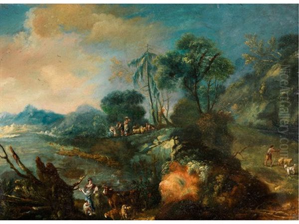 Landschaft Mit Staffagefiguren Oil Painting by Giuseppe Bernardino Bison