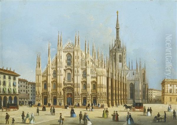 Milan, A View Of The Duomo Oil Painting by Giuseppe Bernardino Bison