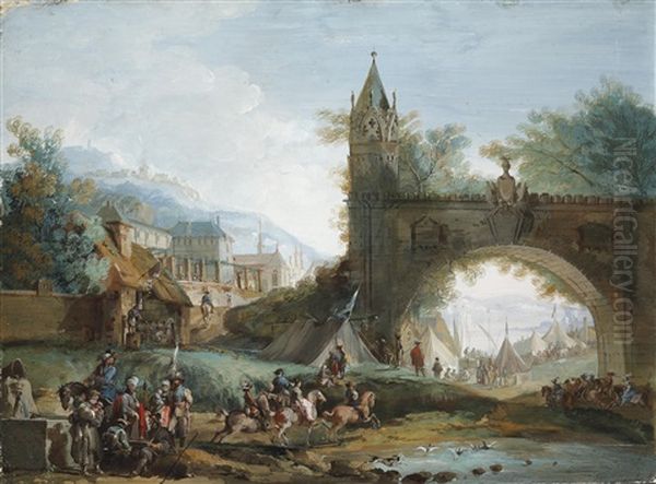 Landschaft Mit Berittenen Soldaten Und Einer Bogenbrucke by Giuseppe Bernardino Bison