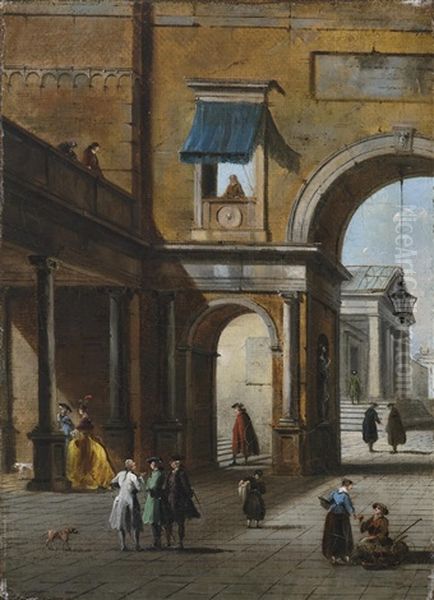 Architekturcapriccio (+ Another, Similar; 2 Works) Oil Painting by Giuseppe Bernardino Bison